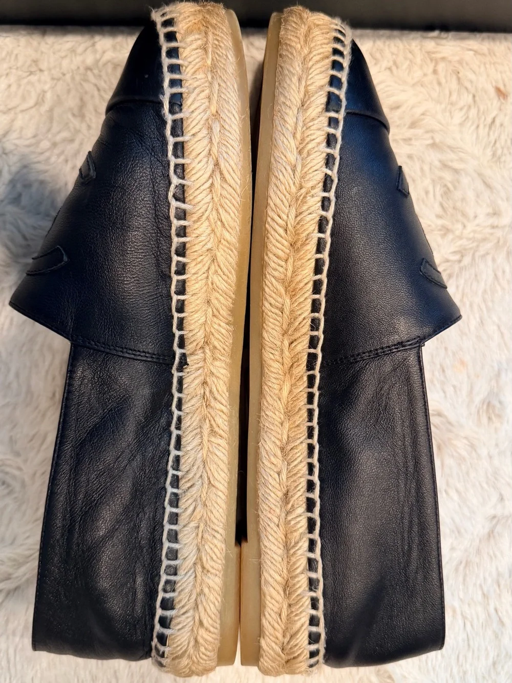 CHANEL Black Leather Espadrilles with CC Logo